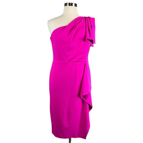Betsy & Adam Women's Cocktail Dress Size 14W Pink One Shoulder Midi Sheath - Picture 1 of 14